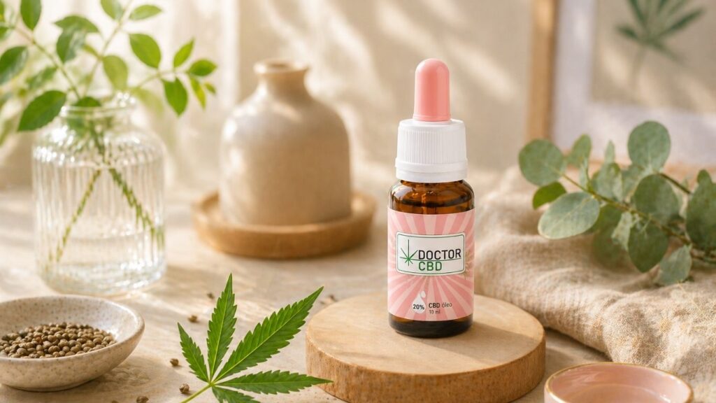 melhor óleo CBD Portugal apresentado em ambiente natural com diferentes elementos de bem-estar e relaxamento