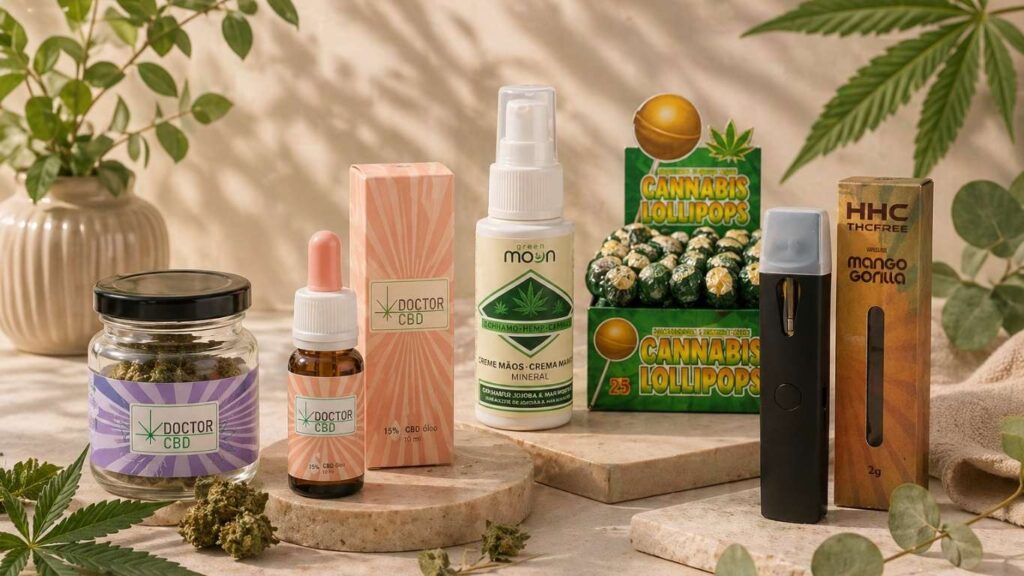 melhor marca CBD Portugal representada com variedade de produtos CBD em ambiente natural e equilibrado