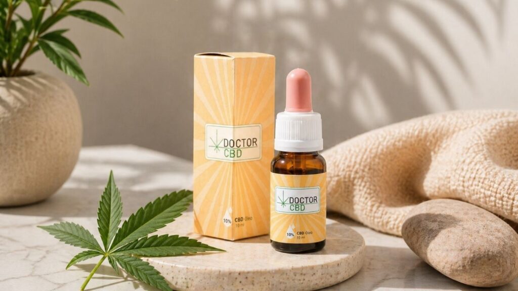 cbd qualidade premium com óleo cbd e embalagem em ambiente clean e sofisticado
