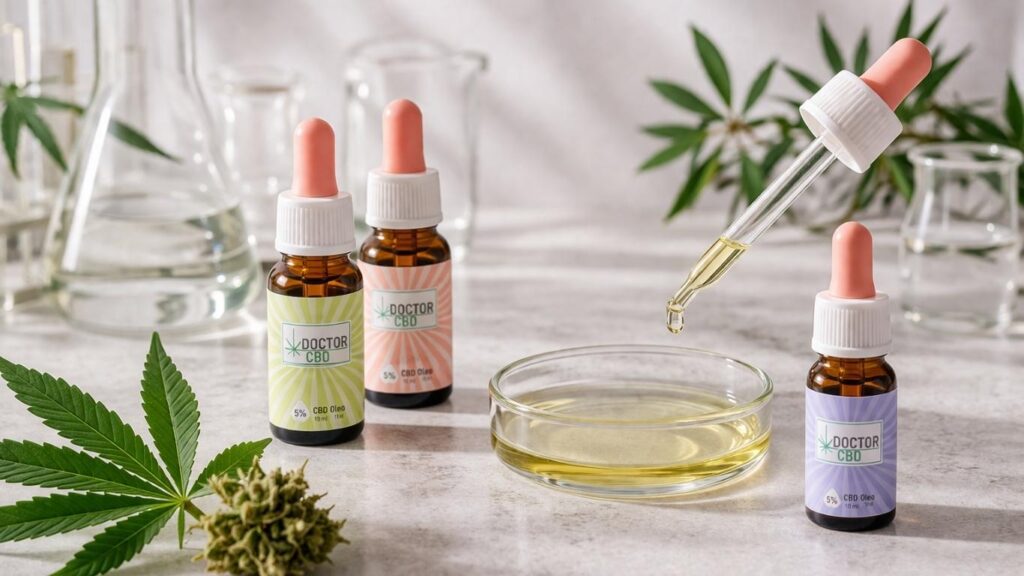 cbd full spectrum vs broad spectrum com diferentes oleos cbd e conta gotas em ambiente moderno