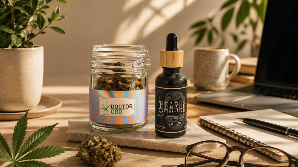 diferença entre cbd e thc com flores de cbd e óleo em ambiente natural